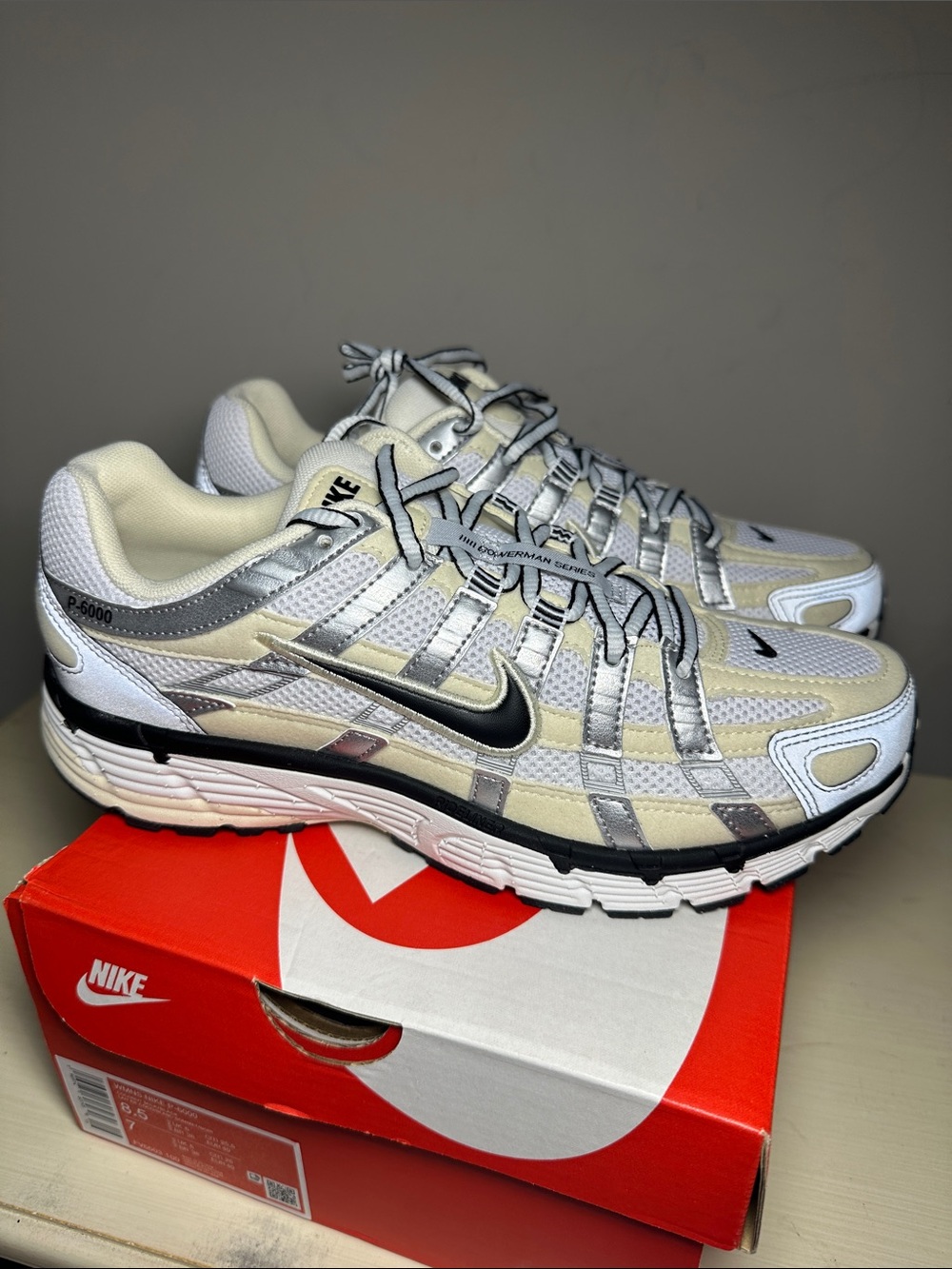 Nike P-6000 coconut milk metallic silver new in box sneakers